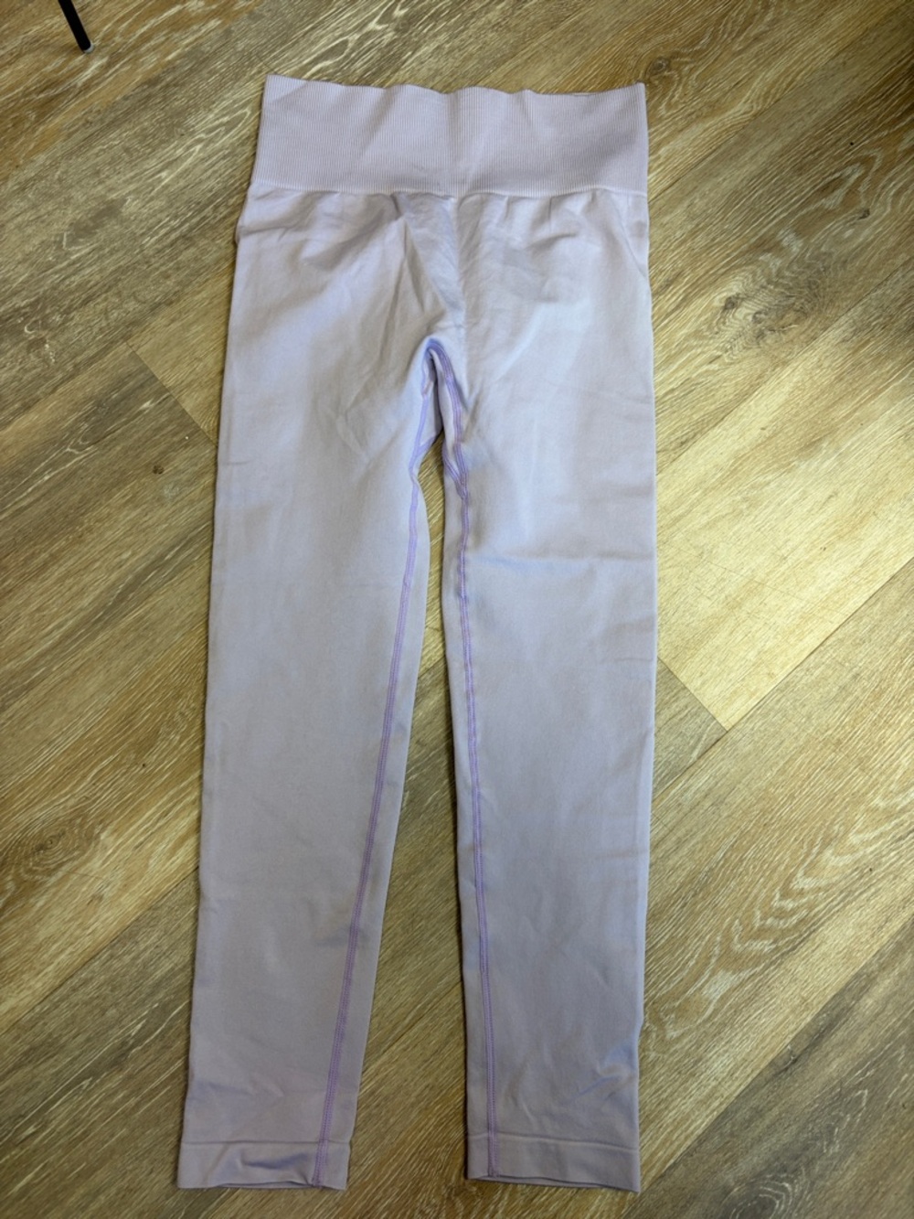 Lavender High-Waist Stretch Leggings crop length with tiny cut outs down legs